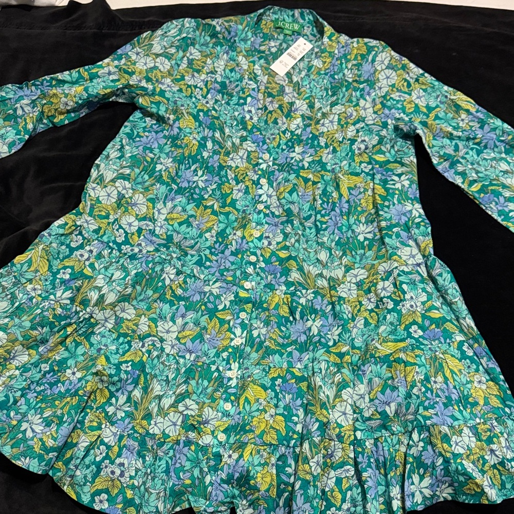 NWT J.Crew Aqua Floral Cotton Dress - Picture 2 of 13